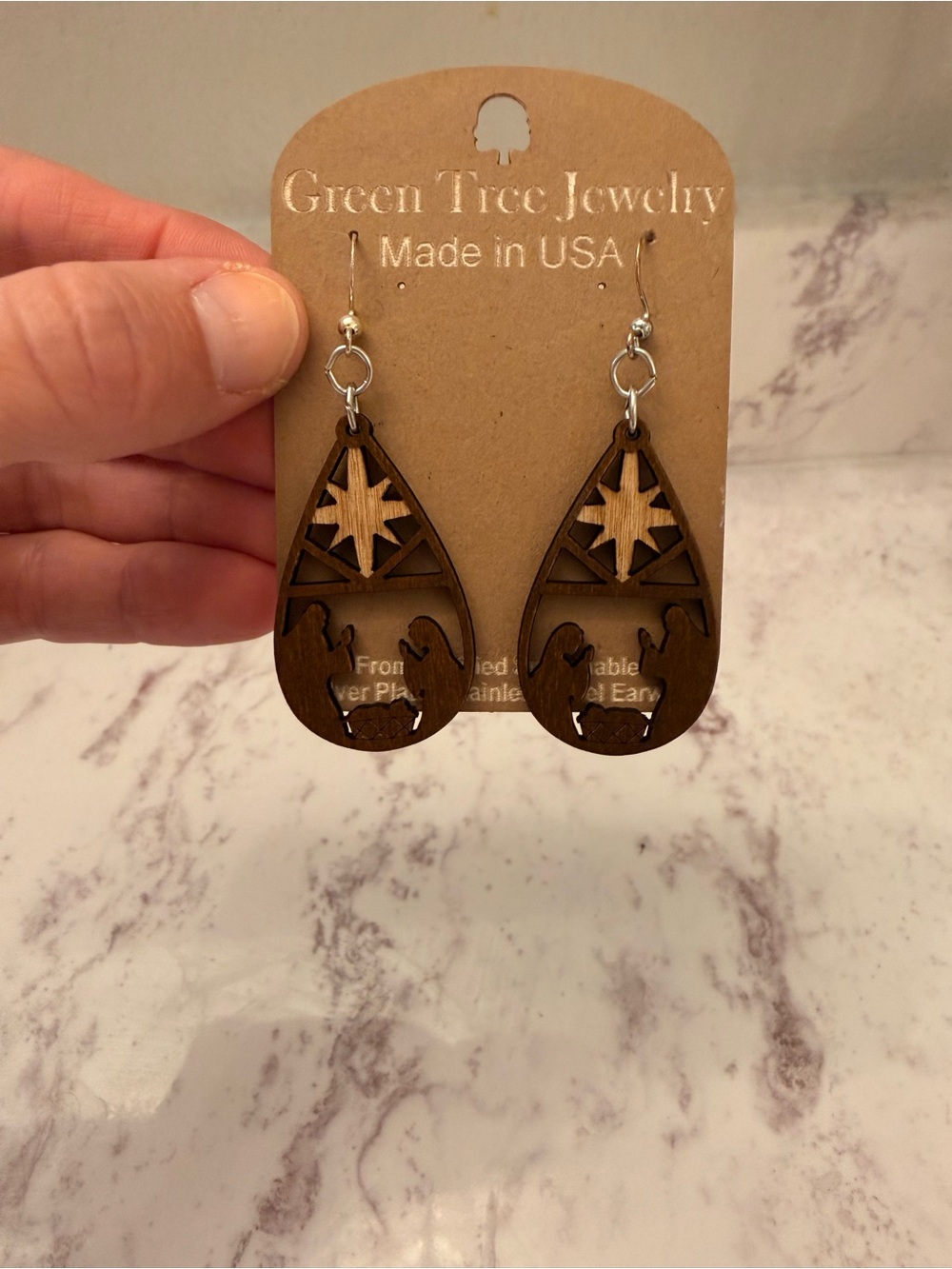 Macy's Brown Wooden Teardrop Cutout Earrings
